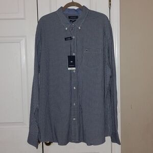 Crown & Ivy navy and white mini gingham classic  long sleeve dress shirt  Sz XXL